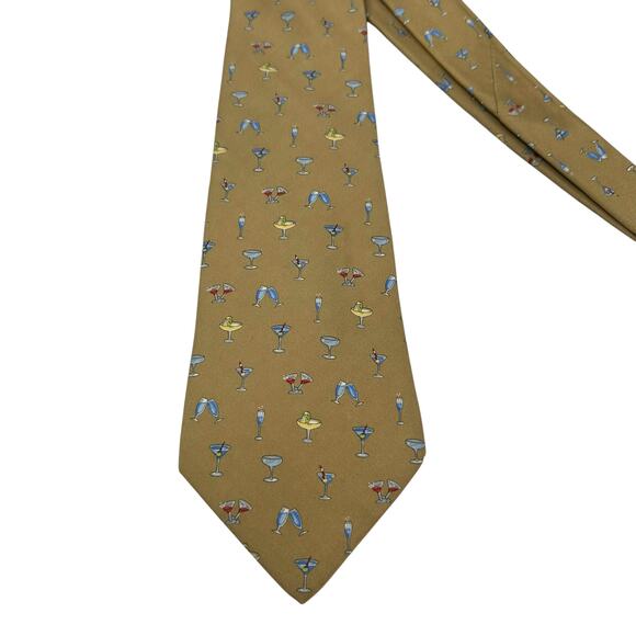 Salvatore Ferragamo Tan Multicolor Martini Cocktail Print Mens Tie - Picture 2 of 5